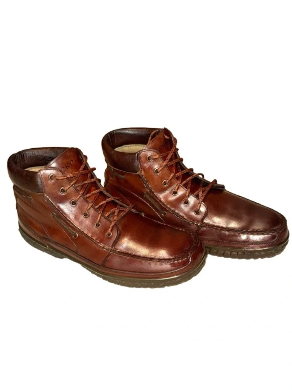 ROCKY Cabin Collection Brown Leather Moc Toe Work Boots Lace Up Cabincore Sz 12‎